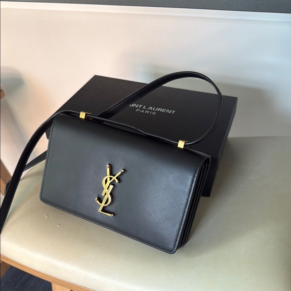 Saint Laurent Black Crossbody Bag with Gold YSL Logo